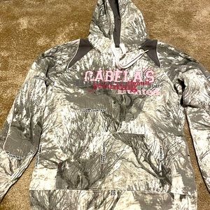 White camo Cabela’s hoodie.